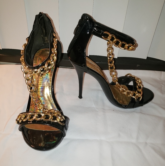 Forever 21 Shoes - Patent Leather, Gold Ankle Strap Heels